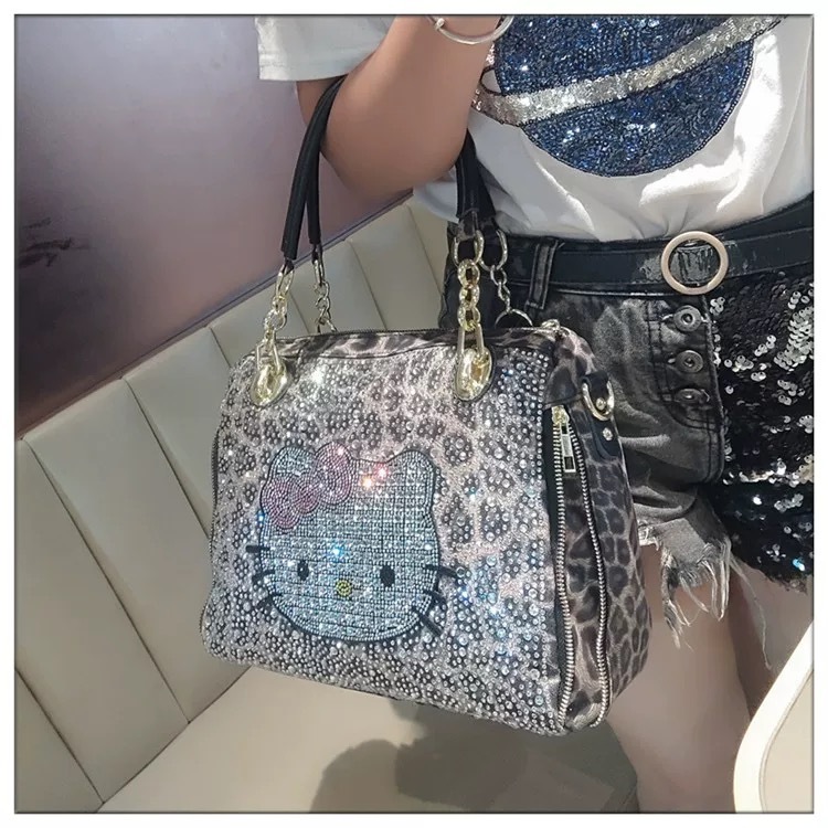 Square high-grade leather diamond-inlaid shoulder bag