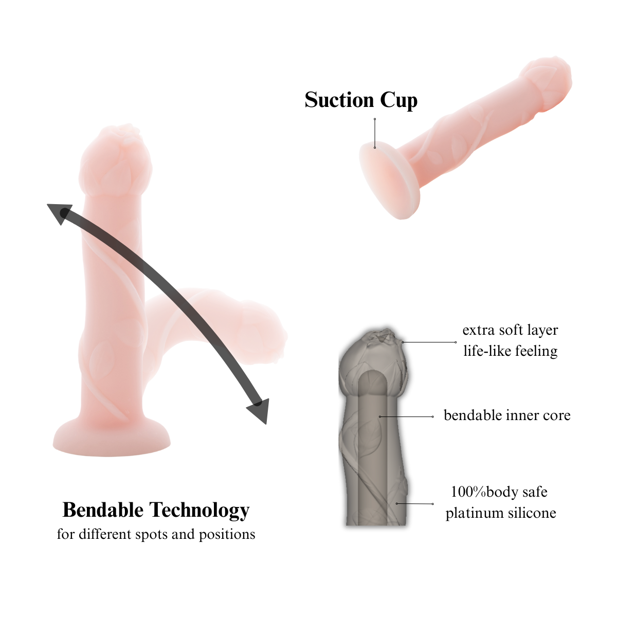 Rose Bendable Dildo Non-Realistic Strap On