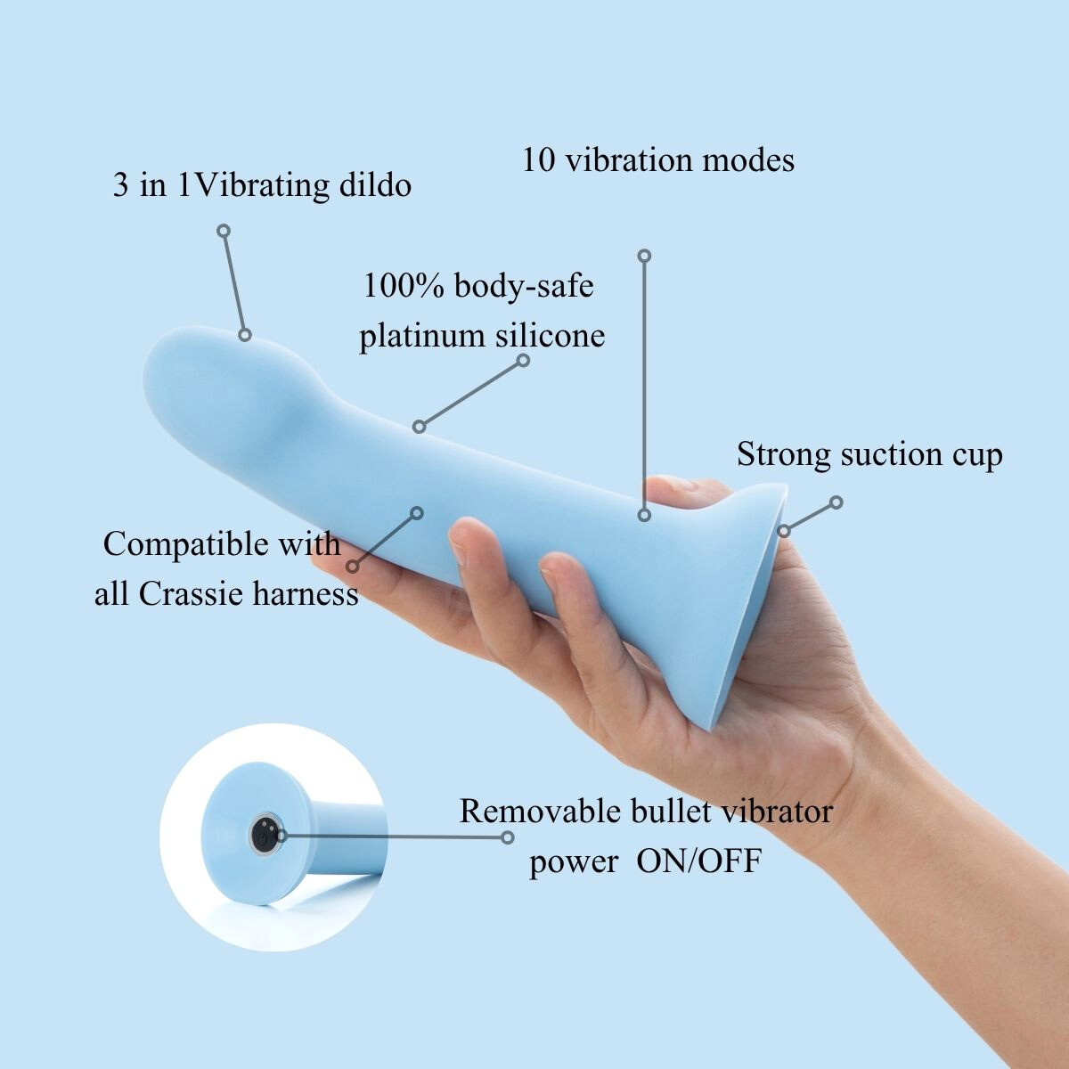 3 in 1 Viva Blue Vibrating Strap On Dildo