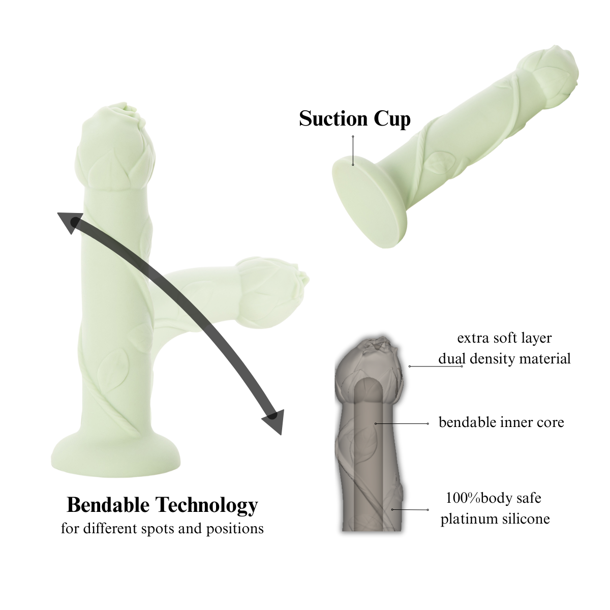 Flexible Dildo Strap On Rose Green