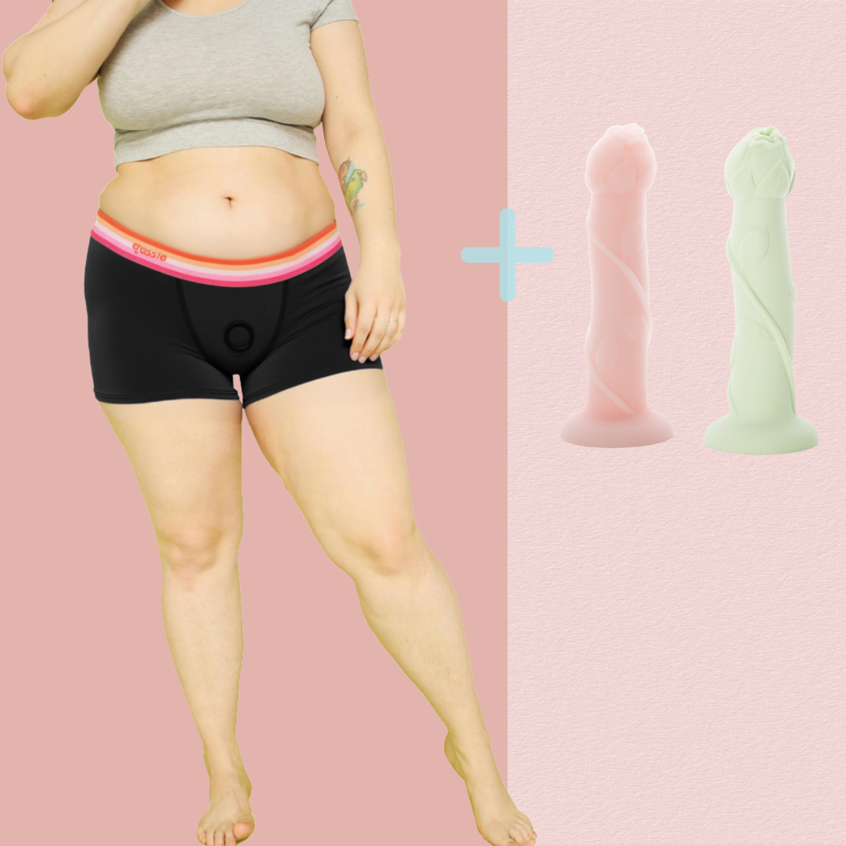 Posable Dildo Rose Pink Strap On Boxer Harness​