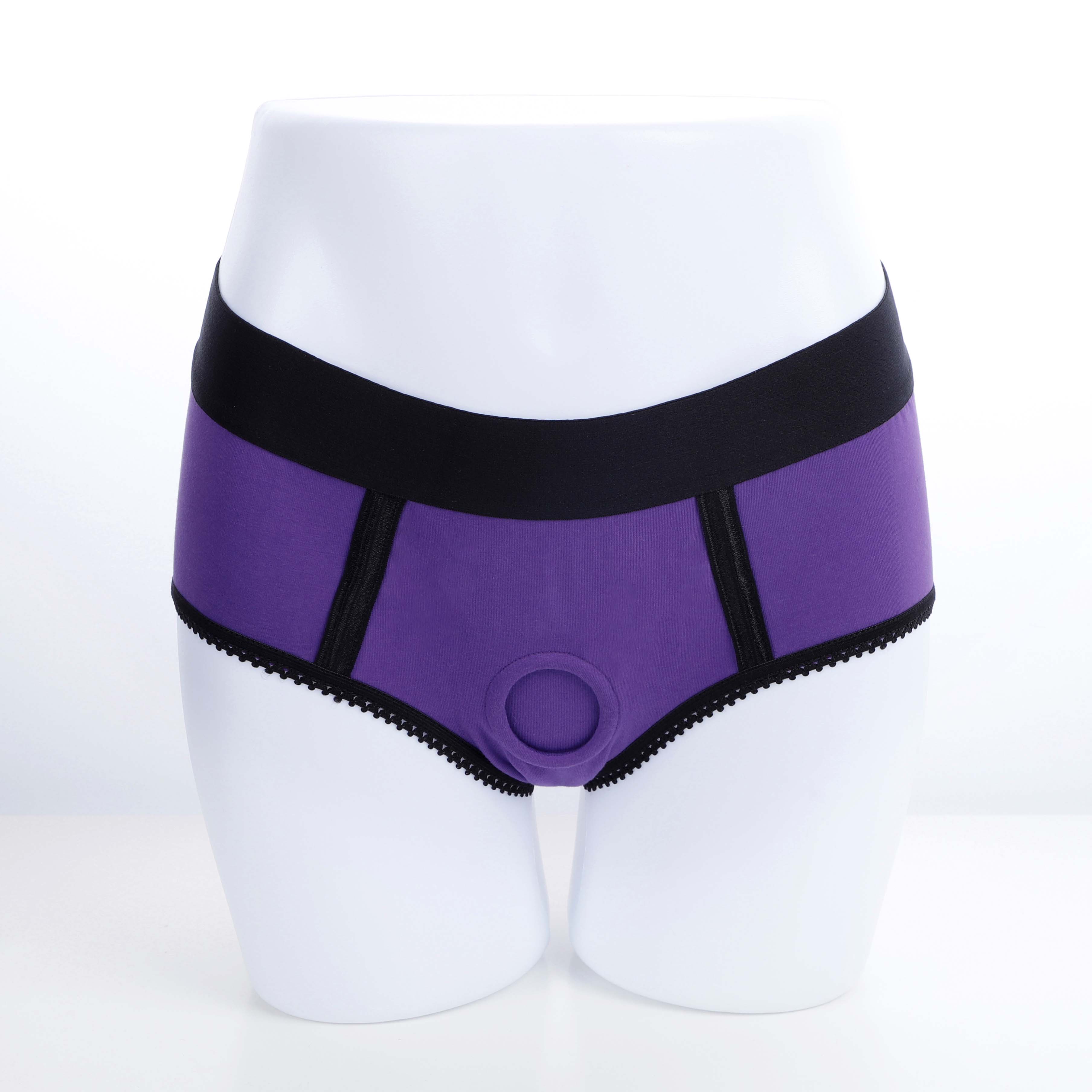 Purple brief Strap on Harness