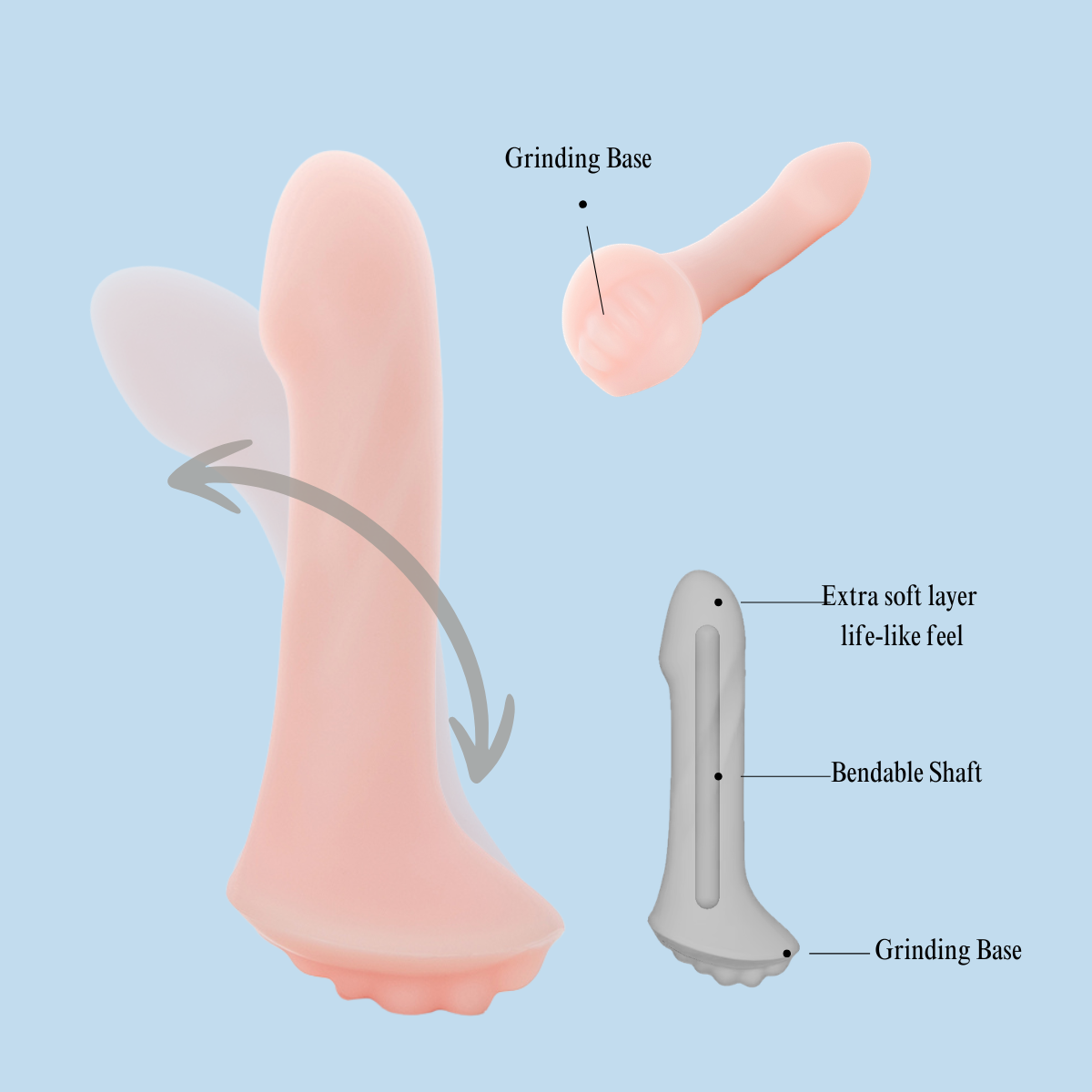 bendable dual density dildo with grinidng base