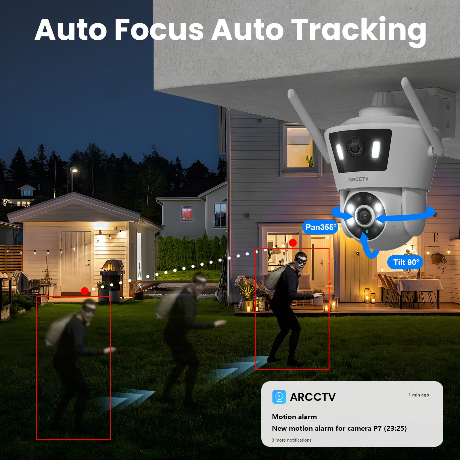 ARCCTV P7 3MP Surveillance Camera Dual Lens Dual Live View Outdoor Camera