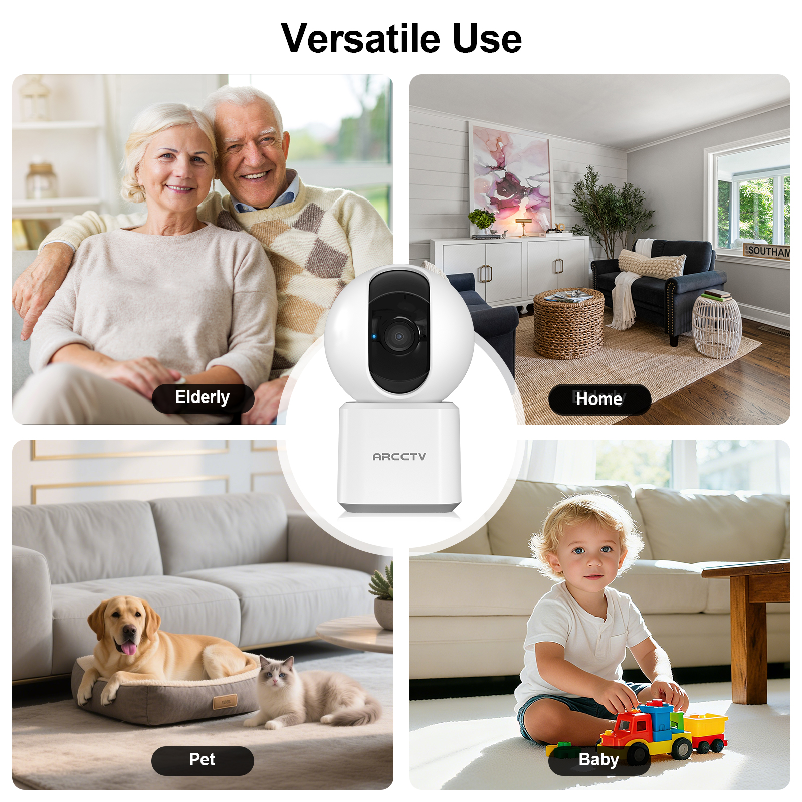ARCCTV 2K WiFi Baby Monitor Camera HD Two Way Talk IR Night Vision Security PTZ Camera 360° View Auto Tracking