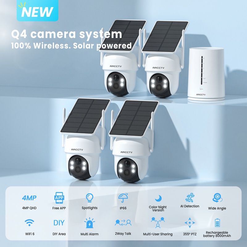 ARCCTV Pro 2K 4MP Integrated Solar Panel Battery Cameras System with 64GB SD Card