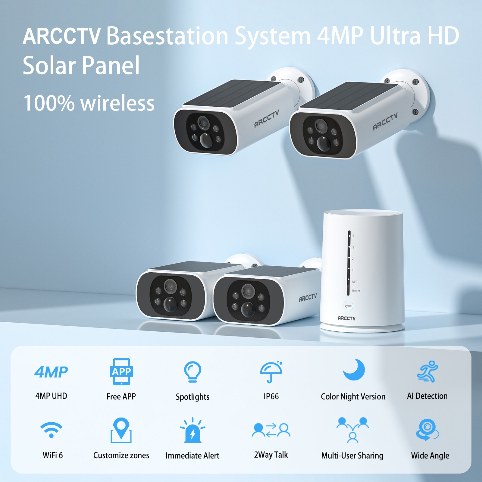 ARCCTV Pro 2K 4MP C3 Wifi Solar Battery Camera Kit CCTV System with 64GB SD Card