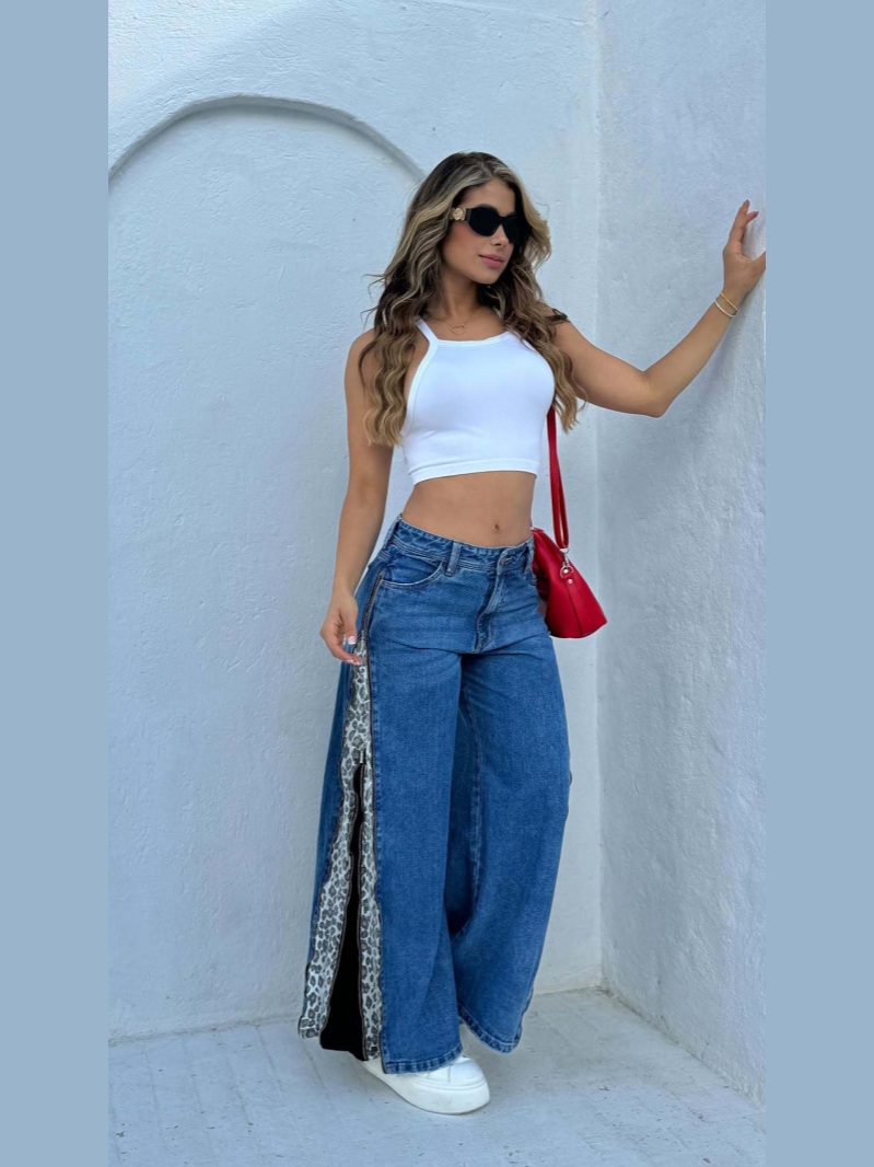 🖤BLACK FRIDAY SALE 49% Off🔥2026 Women's Zippered Leopard Print High-Waisted Wide-Leg Jeans