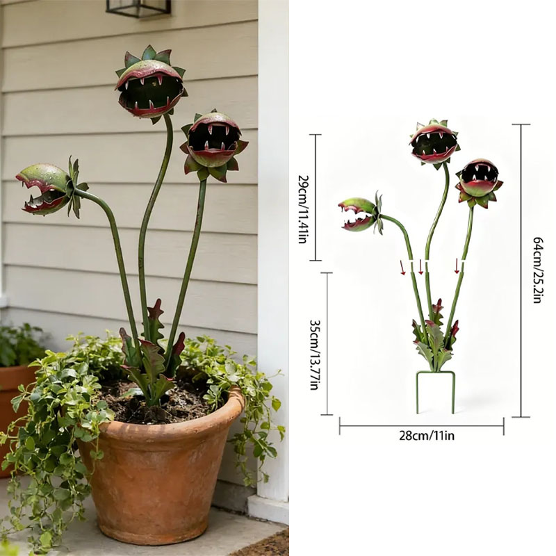 Whimsical Metal Carnivorous Plant Garden Stake for Outdoor Decor