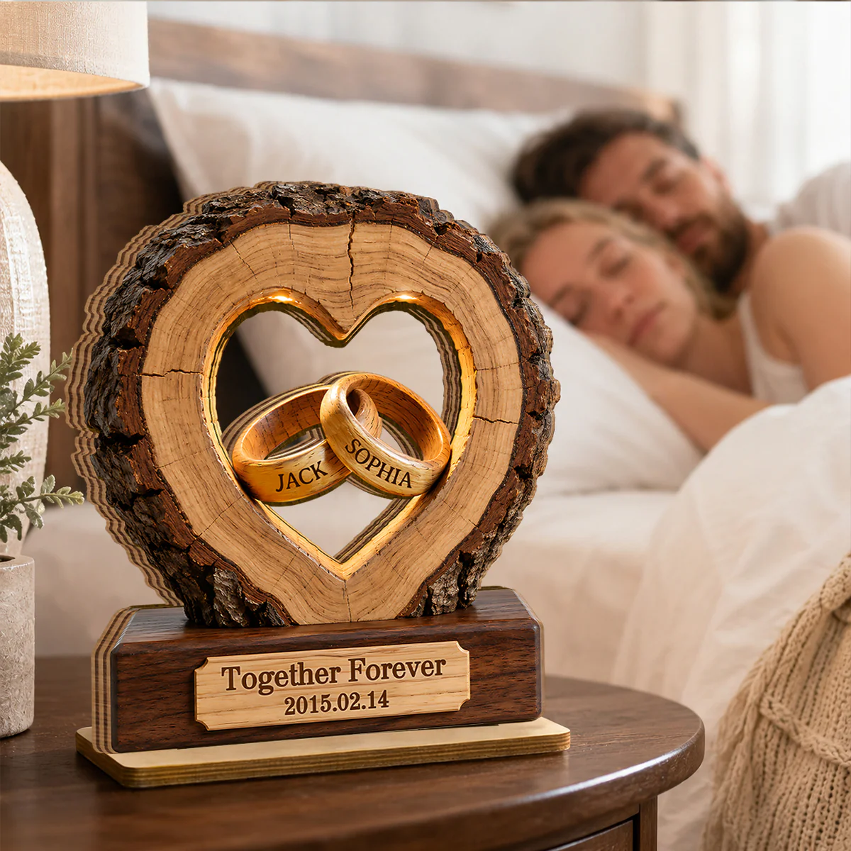 Together Forever Couple Anniversary 2D Flat Plaque - Personalized 2-Layered Wooden Plaque - Heartfelt Gift for Her, for Him