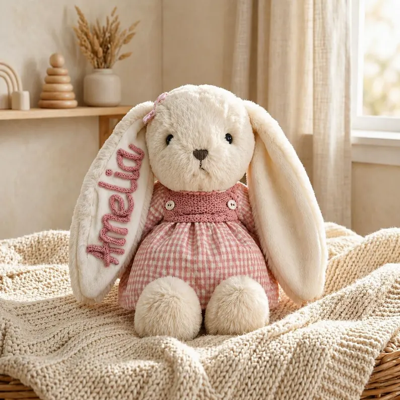 Personalized Embroidered Bunny Plush Baby Gift, Custom Stuffed Rabbit, Baby Shower Gift, Baby’s First Stuffed Animal, Nursery Keepsake
