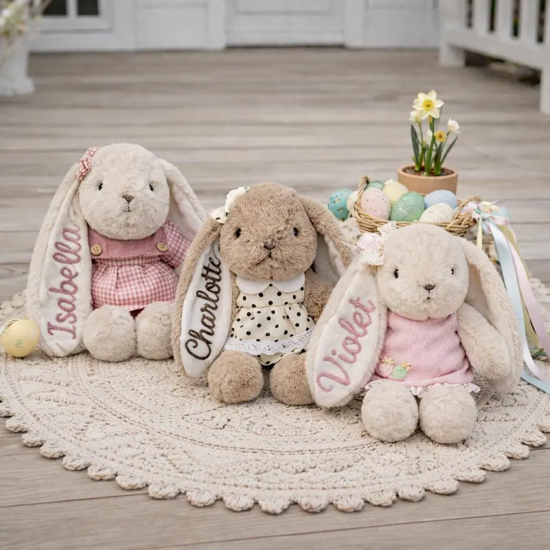 Personalized Embroidered Bunny Plush Baby Gift, Custom Stuffed Rabbit, Baby Shower Gift, Baby’s First Stuffed Animal, Nursery Keepsake