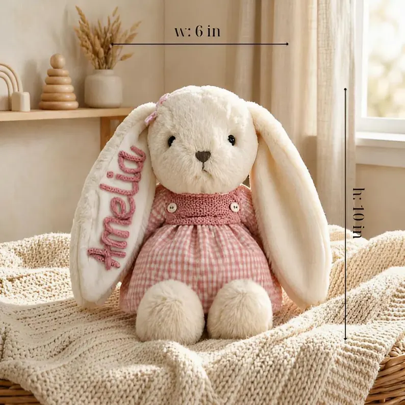 Personalized Embroidered Bunny Plush Baby Gift, Custom Stuffed Rabbit, Baby Shower Gift, Baby’s First Stuffed Animal, Nursery Keepsake