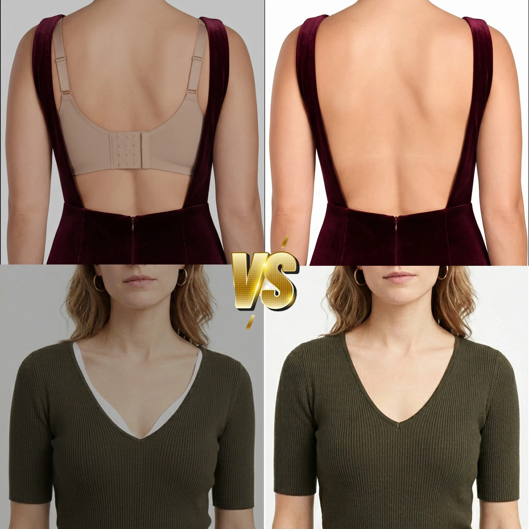 Womens Solid Color Wireless Backless Bra(3 Packs)