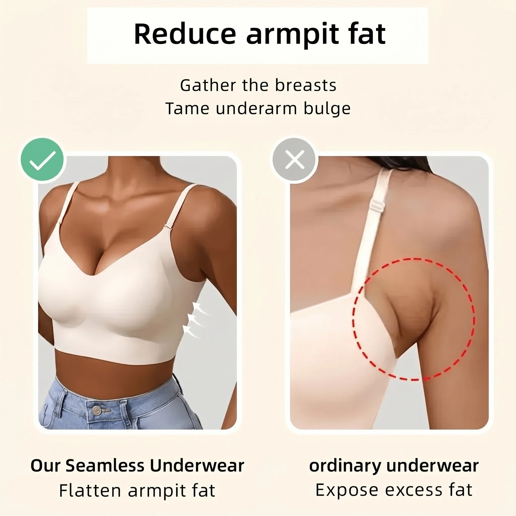 Womens Solid Color Wireless Backless Bra(3 Packs)
