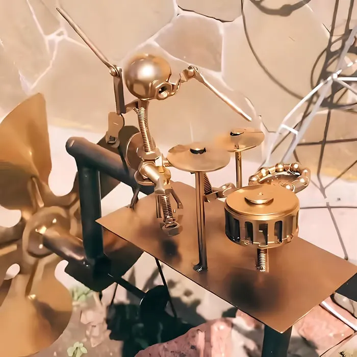 Halloween Skeleton Metal Drummer Kinetic Wind Spinner