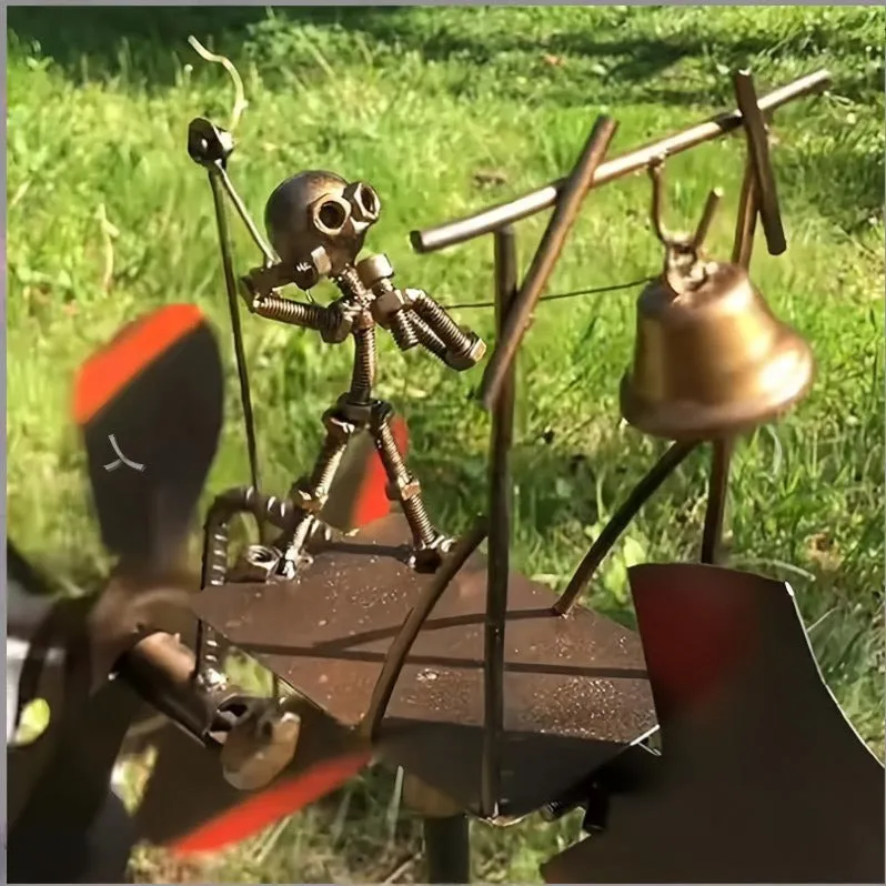 Halloween Skeleton Metal Drummer Kinetic Wind Spinner