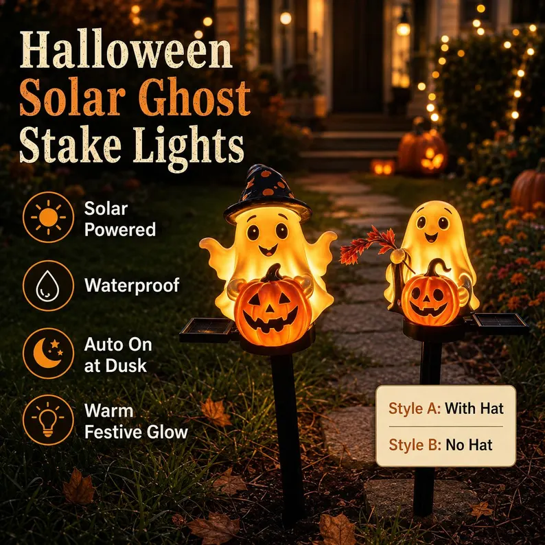 Halloween Spooky Waterproof Solar Ghost Stake Lights for Yard