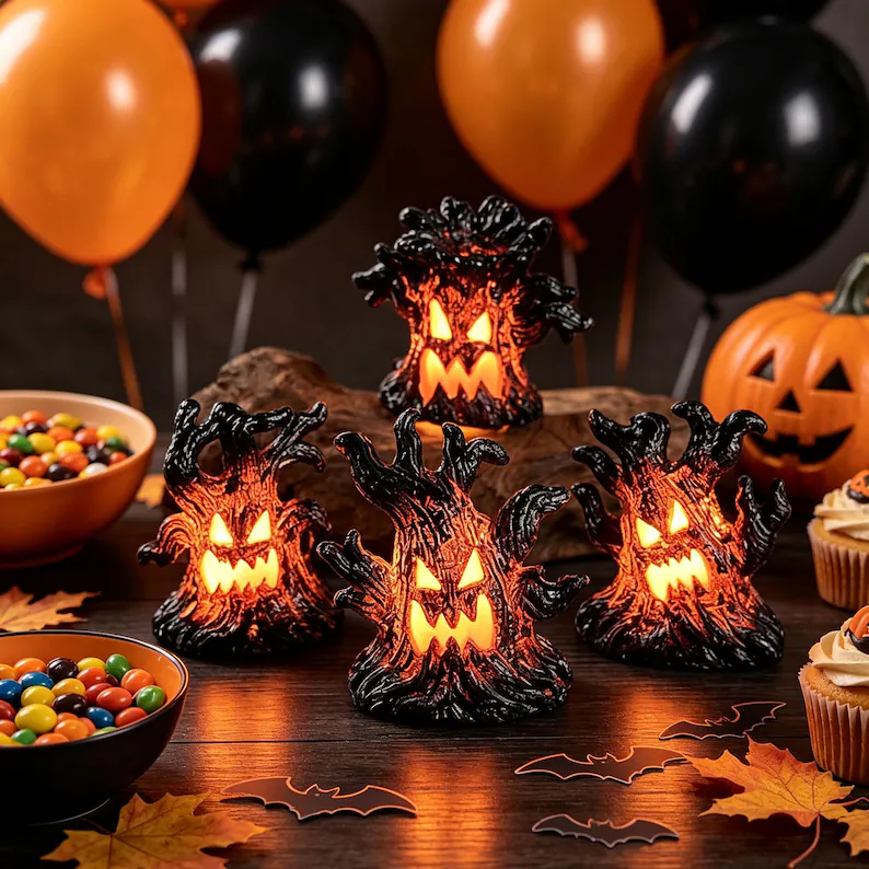 Halloween Haunted Spooky Face Tree Ornaments Light for Home & Party