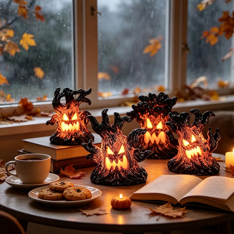 Halloween Haunted Spooky Face Tree Ornaments Light for Home & Party