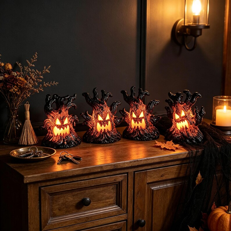 Halloween Haunted Spooky Face Tree Ornaments Light for Home & Party