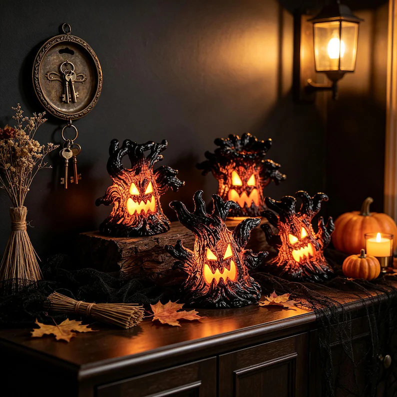Halloween Haunted Spooky Face Tree Ornaments Light for Home & Party