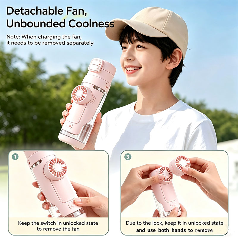 2-in-1 Water Bottle with Built-in Foldable Fan