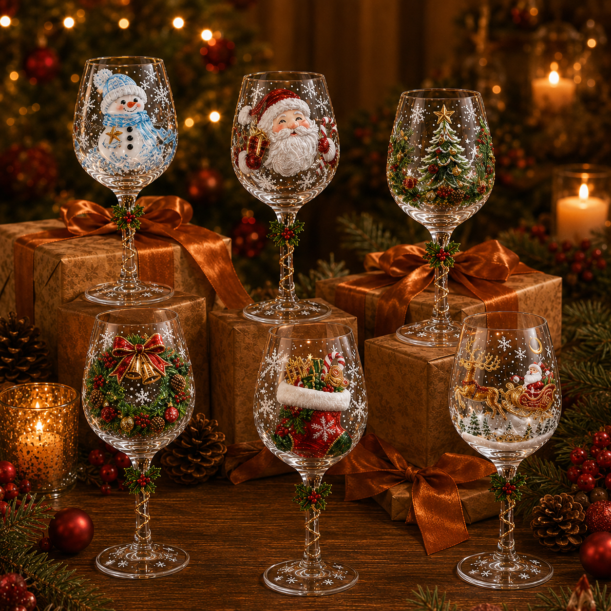 🎄🍷 Christmas 3D Wine Glass Collection Gift Box Set 🎁