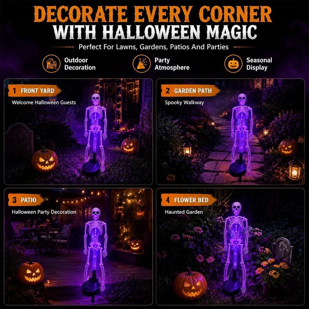 Solar-Powered Skull Garden Stake Light – Halloween Decorative Garden Light (Skeletal Design)