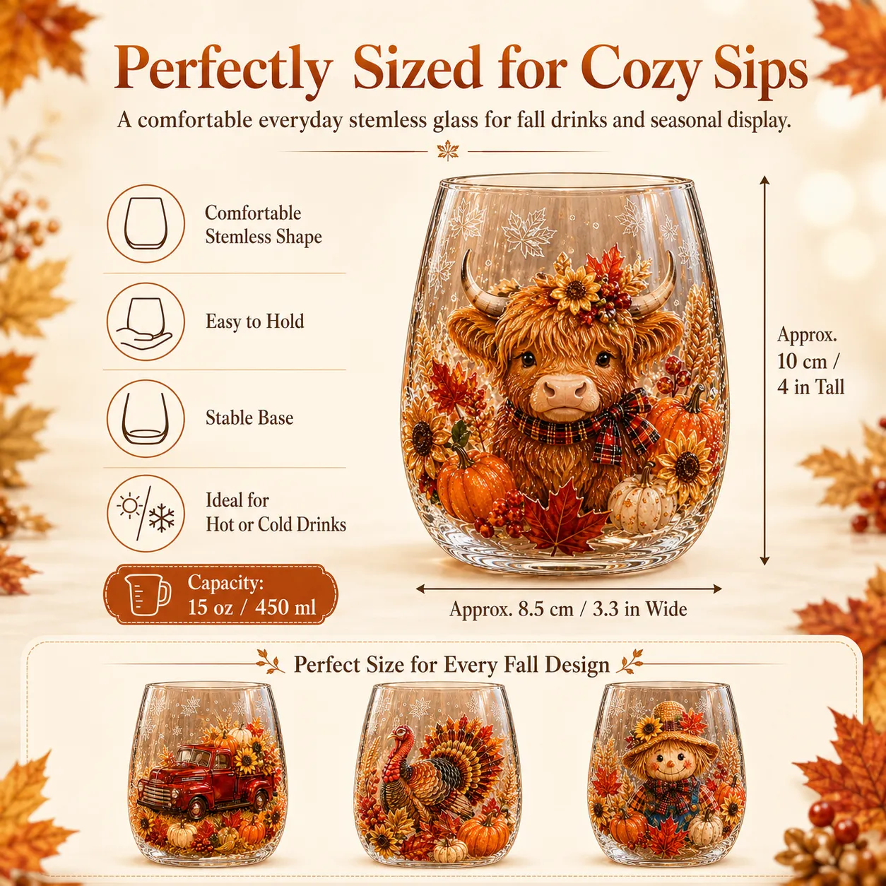 🍂Autumn Harvest 3D Glass Cup Gift Set – 6 Festive Designs