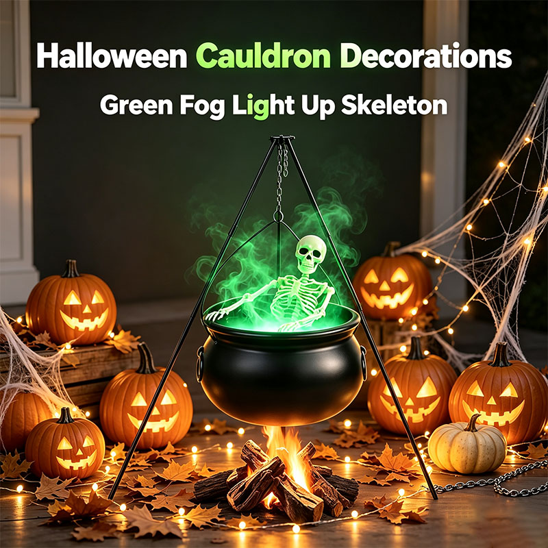 Large Witches Cauldron on Tripod with Cauldron Diffuserr and Big Skeleton
