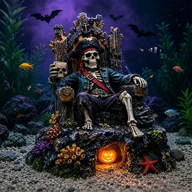 Underwater Pirate Skeleton Throne Aquarium Hideout Cave Decor