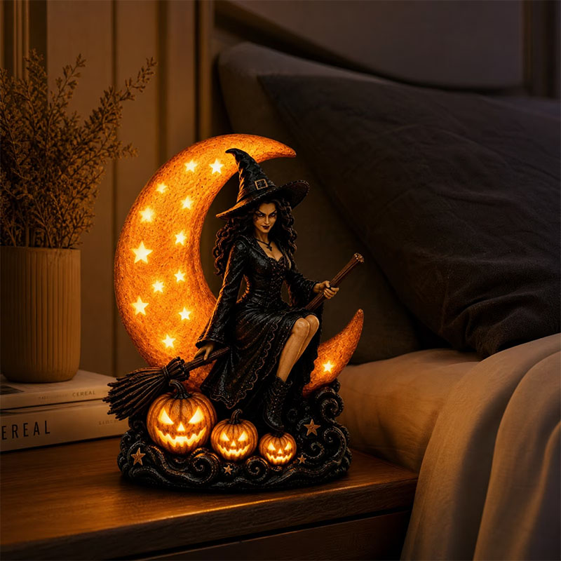 Enchanted Gothic Crescent Vintage Witch Moon LED Tabletop Lamp