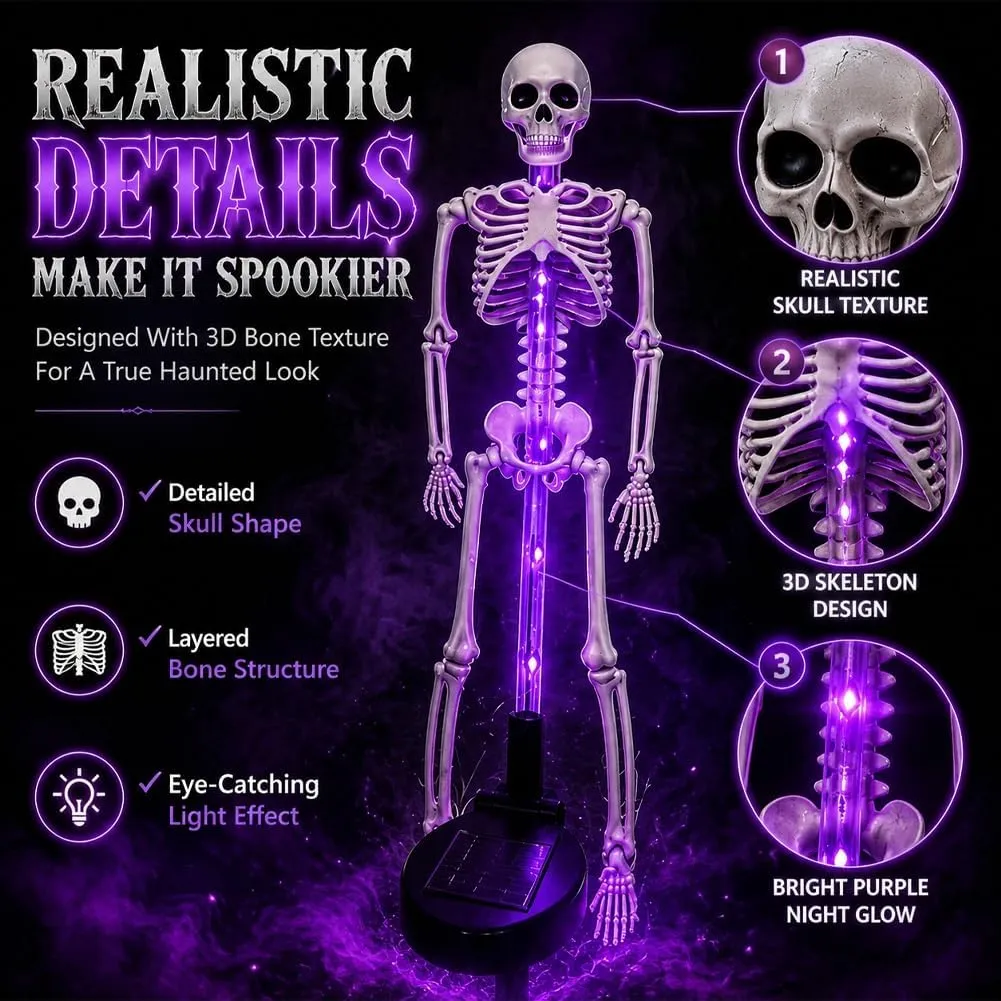 Solar-Powered Skull Garden Stake Light – Halloween Decorative Garden Light (Skeletal Design)