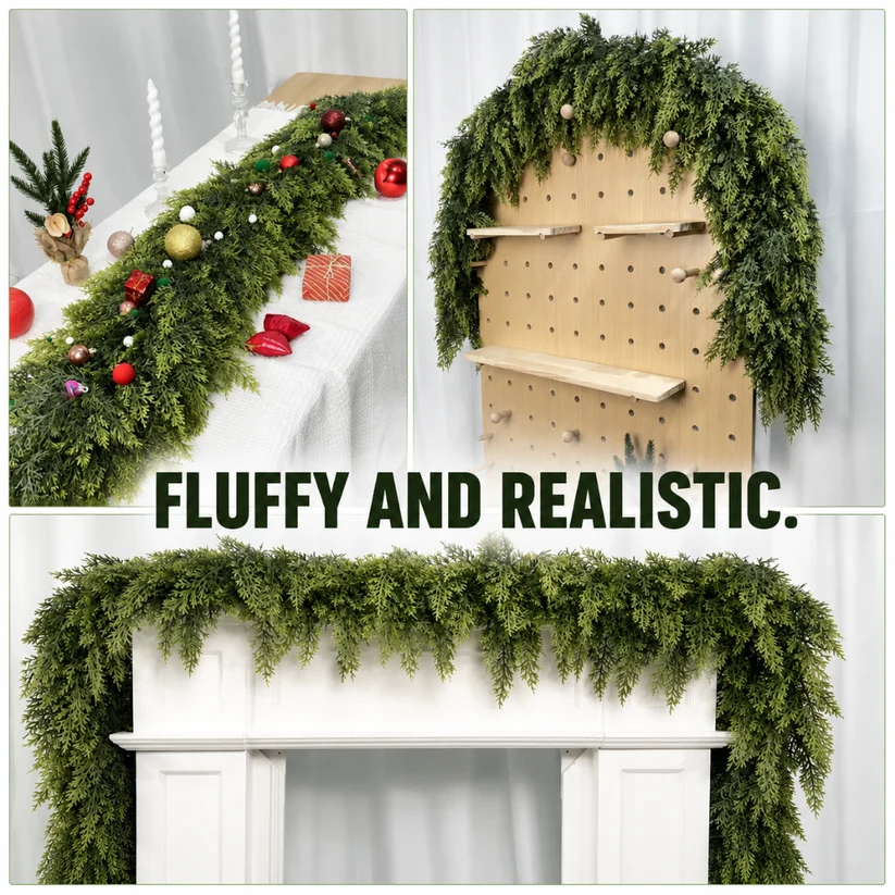 DOMIPLE | Pre-sale 🎅 Christmas Early Discount 49% Off 🎄 6ft Real Touch Artificial Cedar Garland | Lifelike Winter Pine Greenery for Christmas Mantle