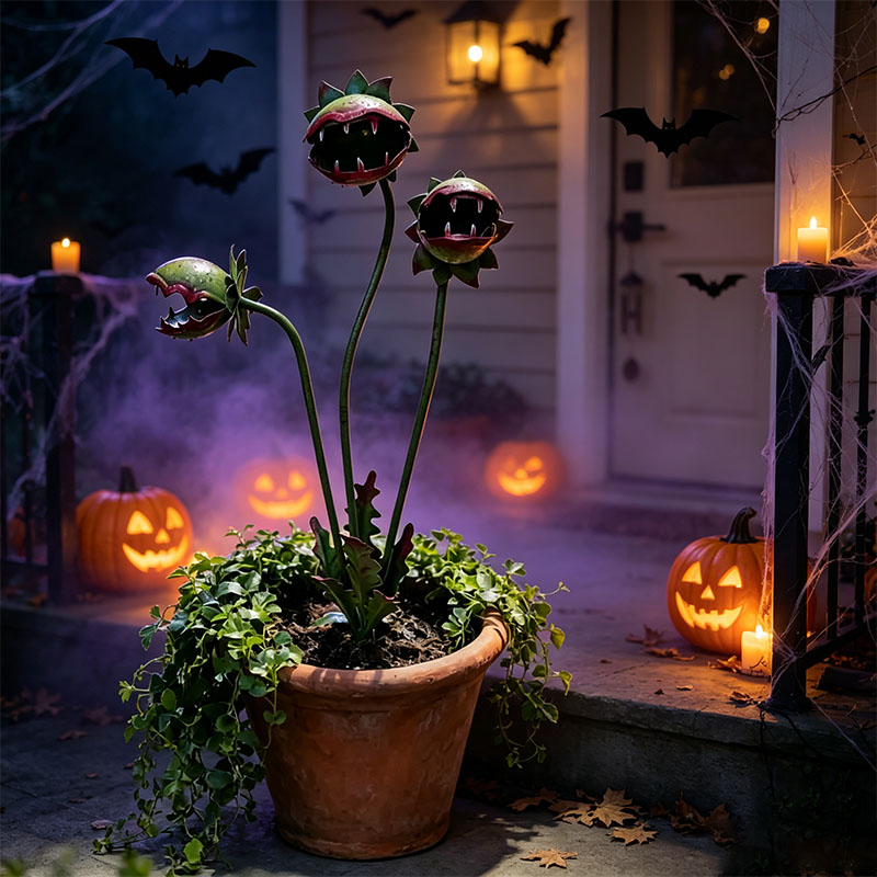 Whimsical Metal Carnivorous Plant Garden Stake for Outdoor Decor