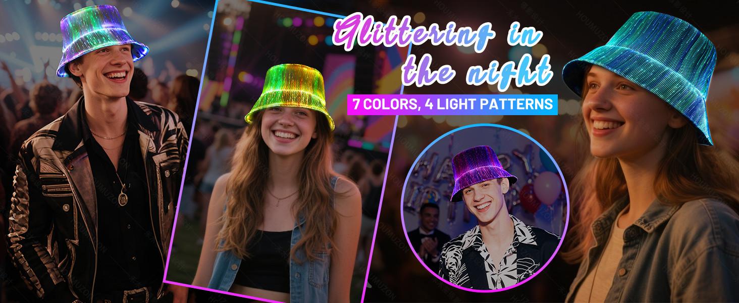 CARVEDREAM LED Light-Up Fisherman Bucket Hat - 7-Color Blink, Glow in the Dark, USB Rechargeable, Fashionable Hats with Batteries for EDM Festivals, Bonfire Events, Led Lights, Usb Charge, Breathable Fabric Keeps Cool, Instant Rave Outfit Upgrade, Birthda CARVEDREAM LED Light-Up Fisherman Bucket Hat - 7-Color Blink, Glow in the Dark, USB Rechargeable, Fashionable Hats with Batteries for EDM Festivals, Bonfire Events, Led Lights, Usb Charge, Breathable Fabric Keeps Cool, Instant Rave Outfit Upgrade, Birthda