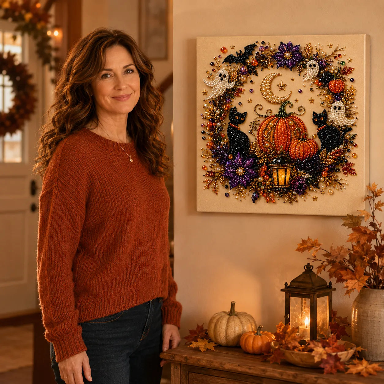 Halloween Pearl-like Bead Craft Kit, Cozy Wall Art DIY