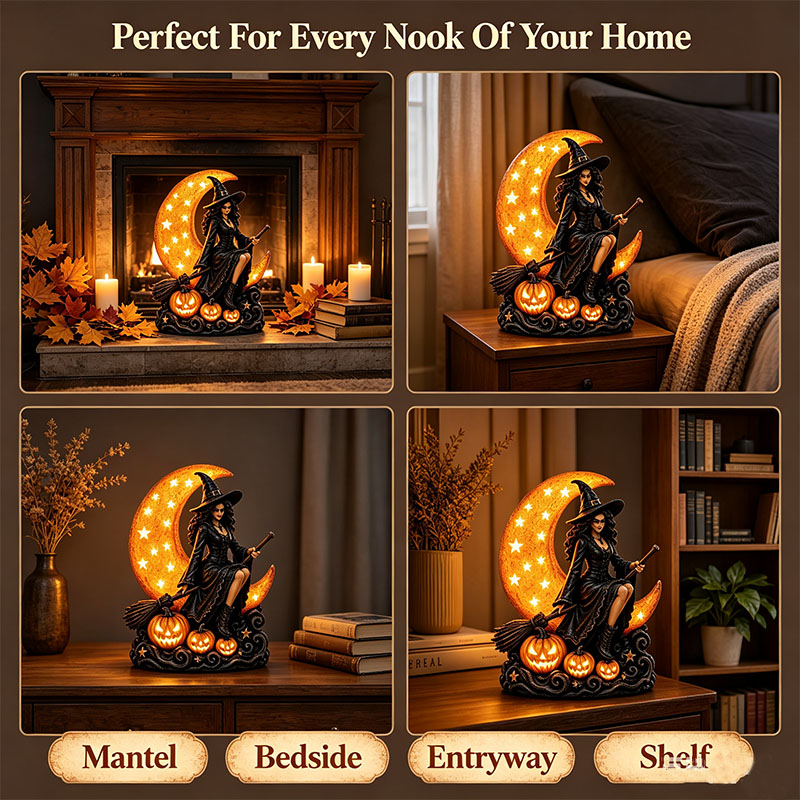 Enchanted Gothic Crescent Vintage Witch Moon LED Tabletop Lamp
