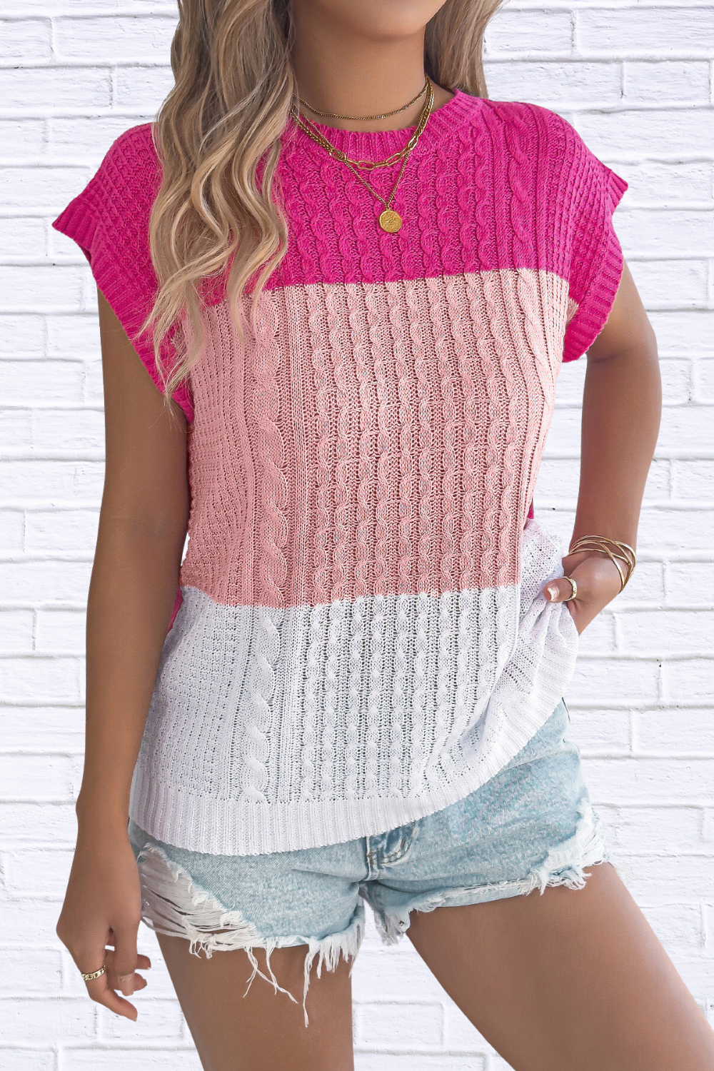 Color Block Cable Knit Sweater