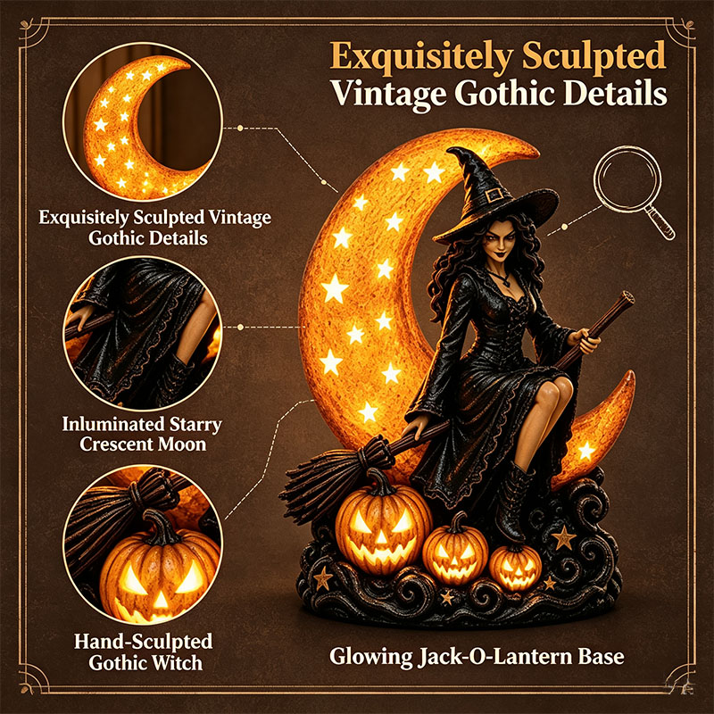 Enchanted Gothic Crescent Vintage Witch Moon LED Tabletop Lamp