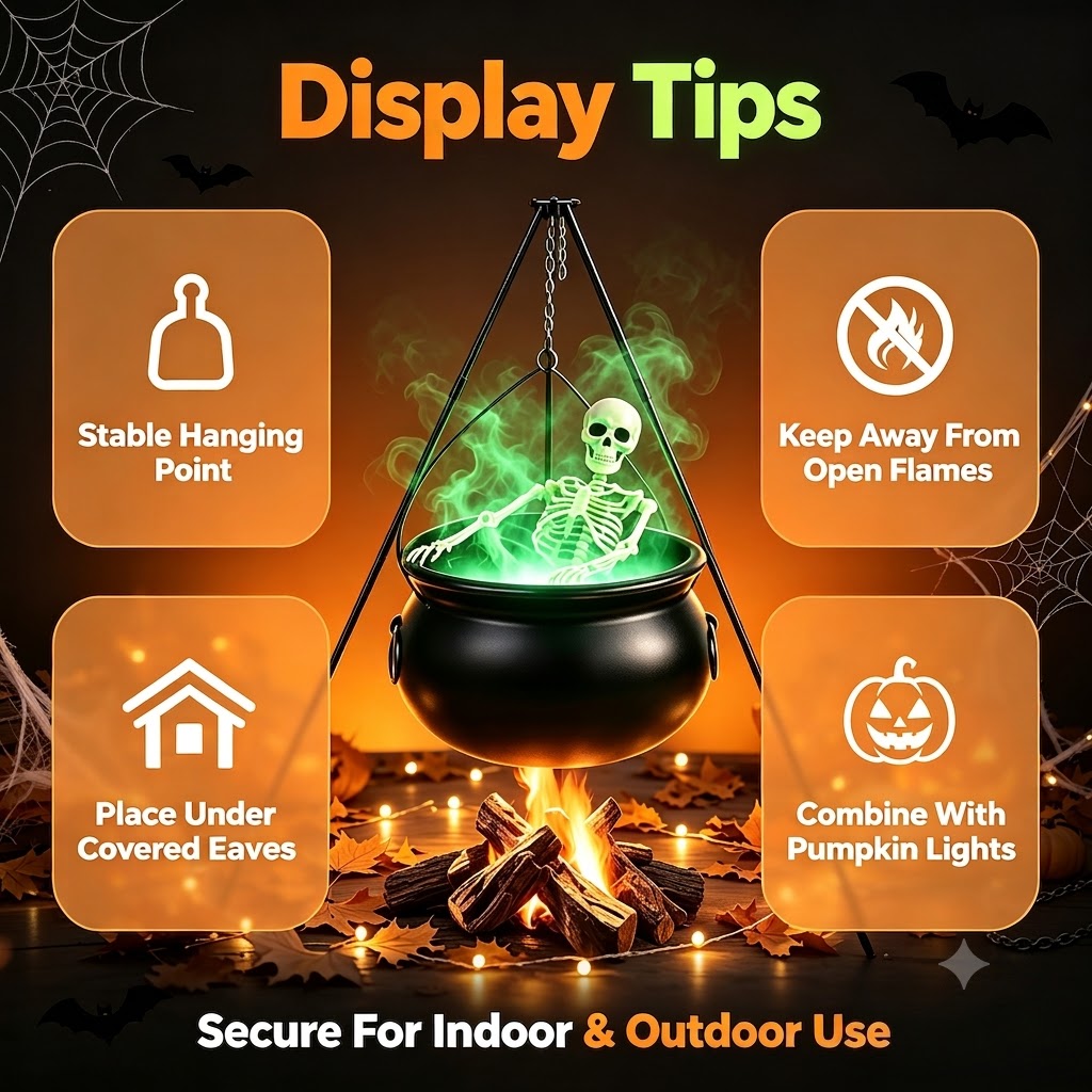 Large Witches Cauldron on Tripod with Cauldron Diffuserr and Big Skeleton