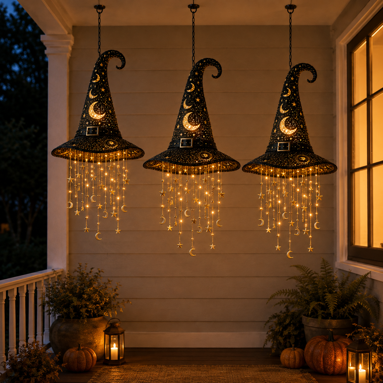 Lighted Witch Hat Hanging Decor – Magical Halloween Porch & Window Light