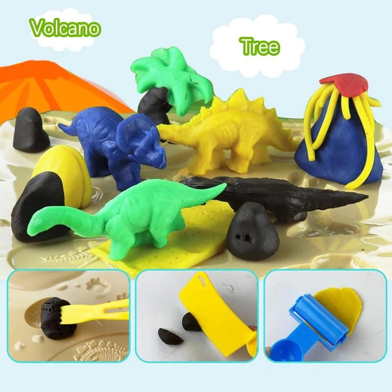 24 PCS Dinosaur Play Dough Set Portable 8 Colors Mud Kit with Tools Creation Toys for Kids