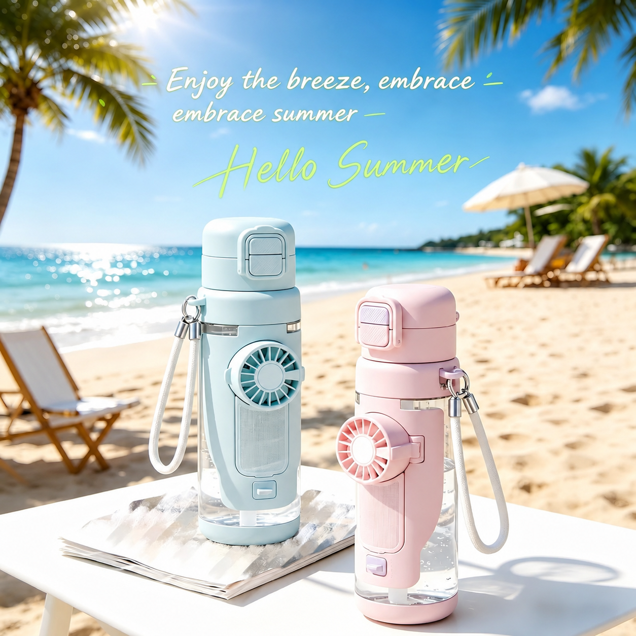 2-in-1 Water Bottle with Built-in Foldable Fan
