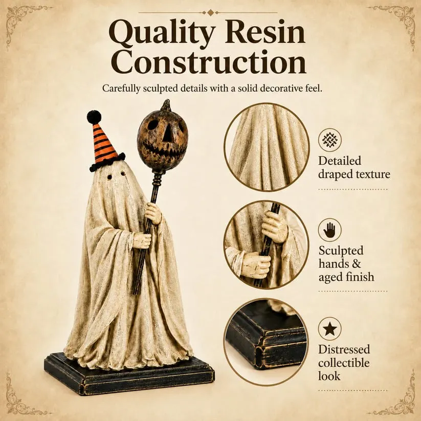 🎃Lighted Vintage Ghost Figurine with Glowing Pumpkin Staff