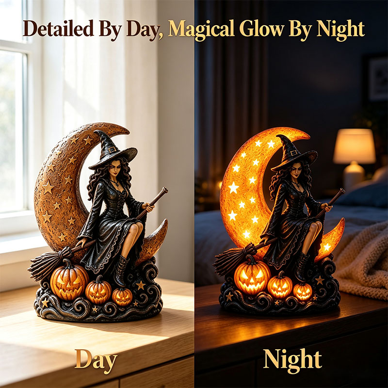 Enchanted Gothic Crescent Vintage Witch Moon LED Tabletop Lamp