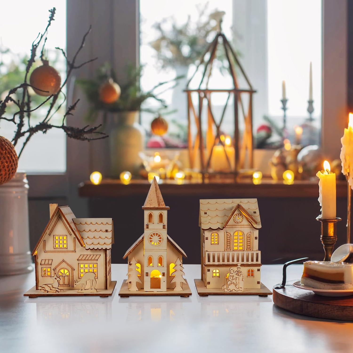 Christmas Glowing Wooden House (3PCS)