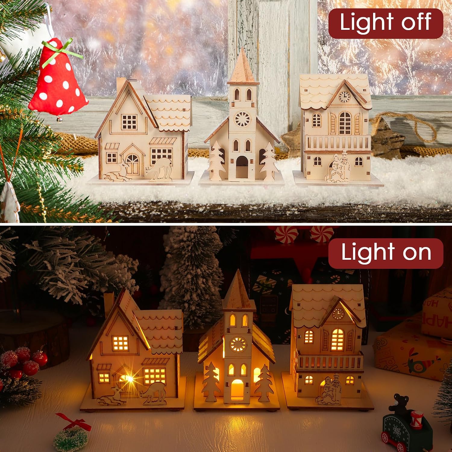 Christmas Glowing Wooden House (3PCS)