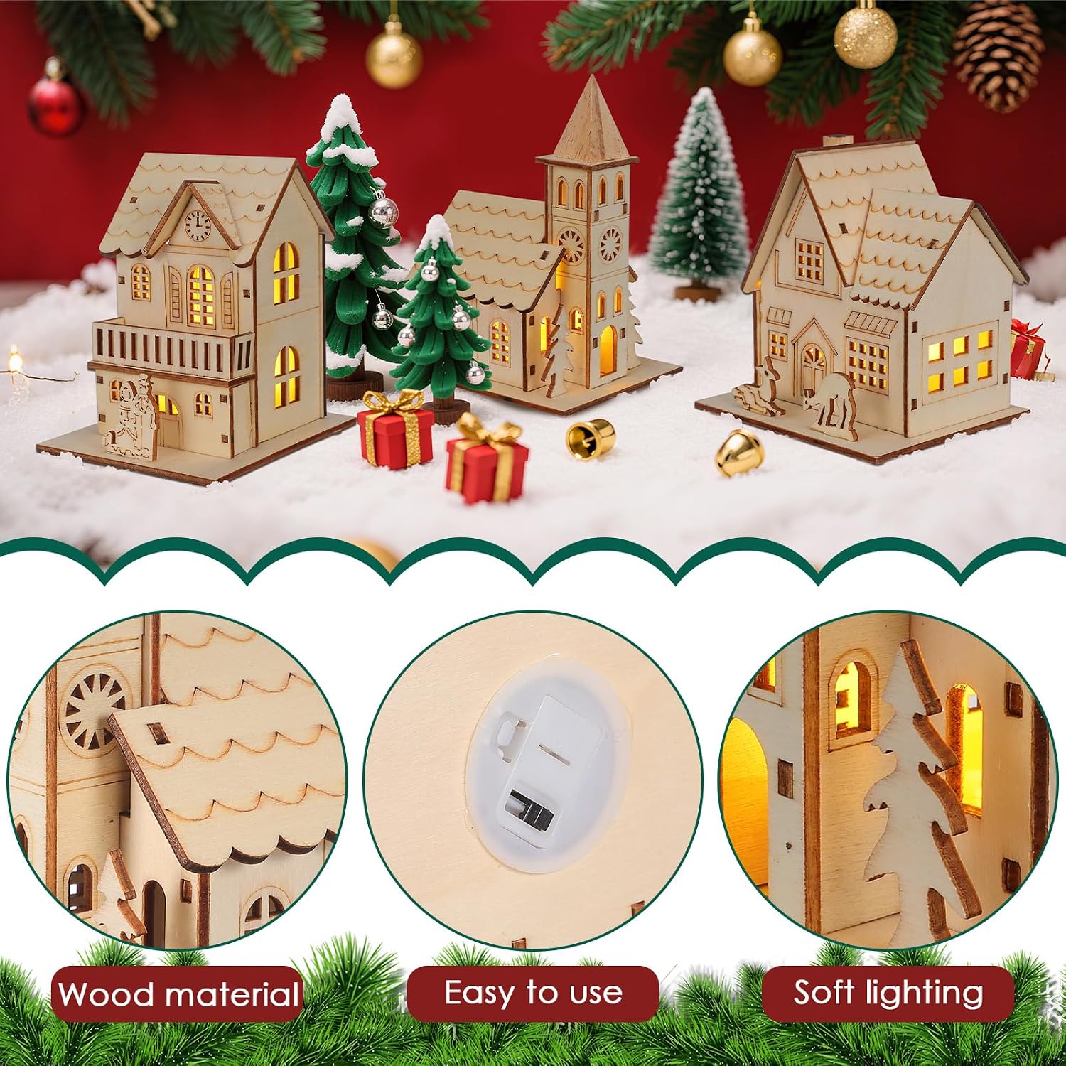 Christmas Glowing Wooden House (3PCS)